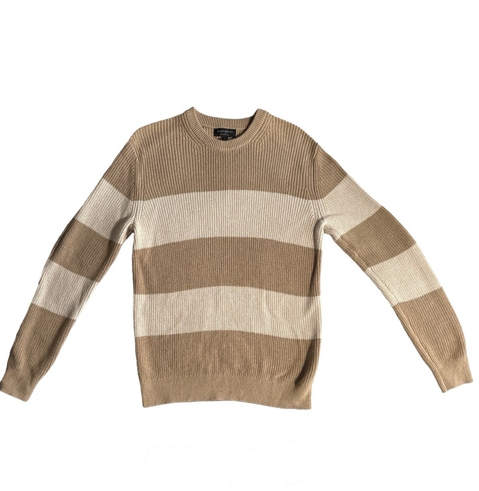 Banana Republic Men’s Striped Cotton-Linen Sweater – Size M – Beige/Brown