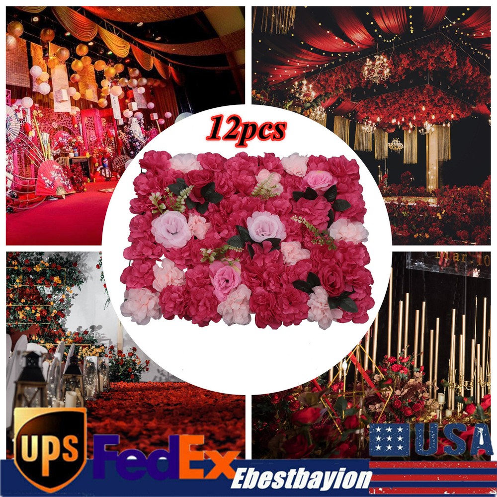 12X Flower Wall Panel Artificial Floral Wall Backdrop Photo Venue Wedding Decor