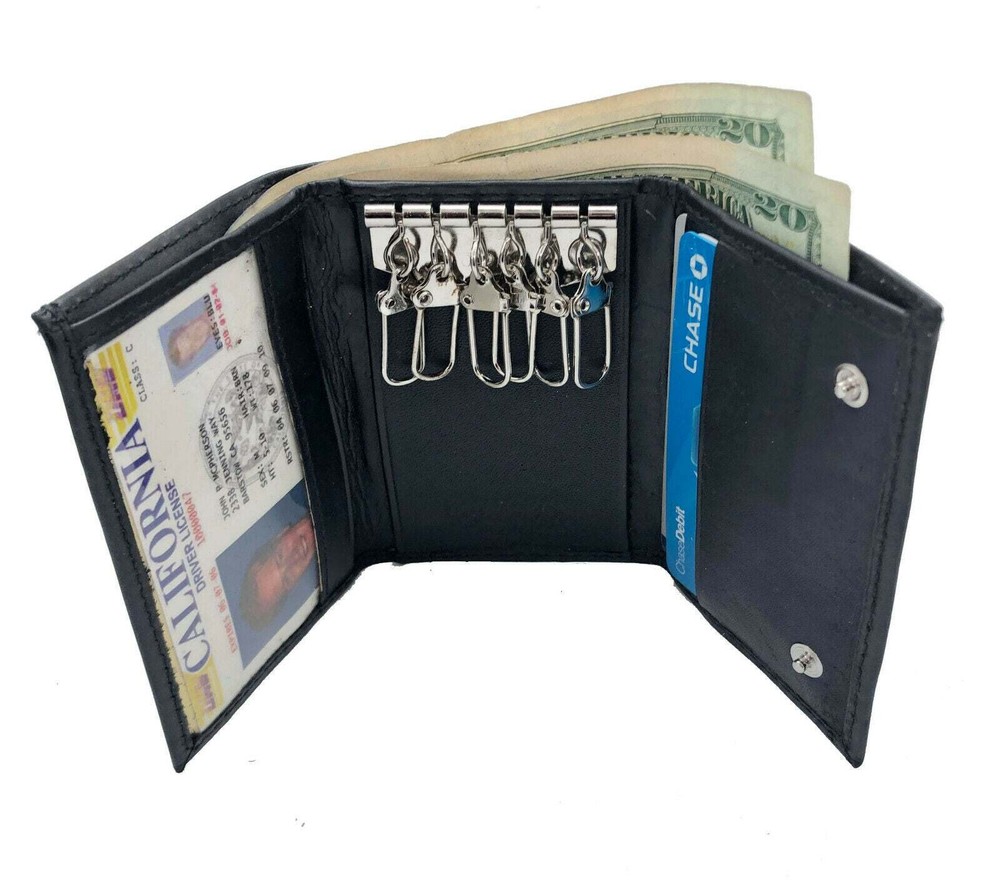 Genuine Leather Men's Keychain Wallet with Card & Coin Holder  