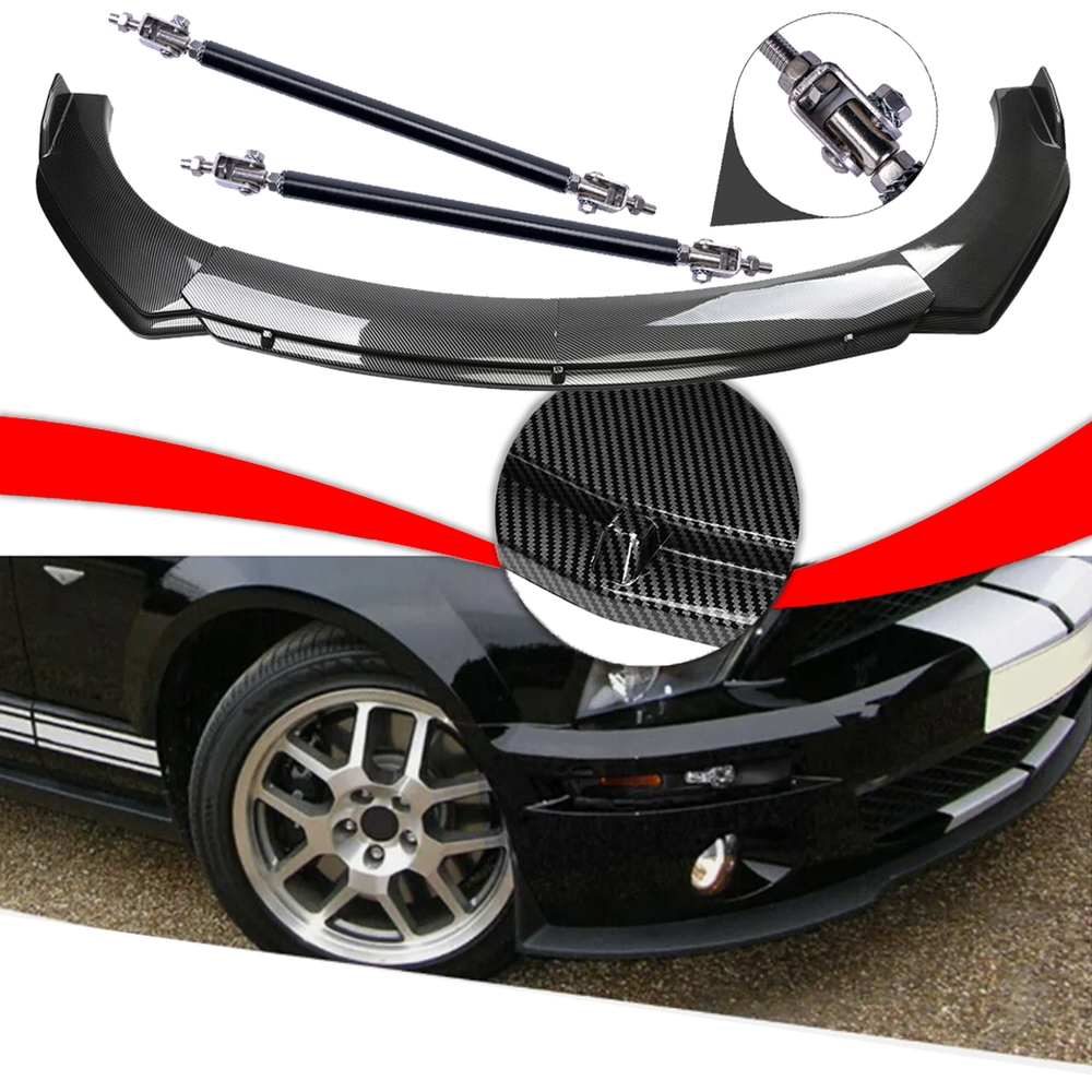 05-09 Ford Mustang Carbon Fiber Front Bumper Lip Spoiler & Strut Rods