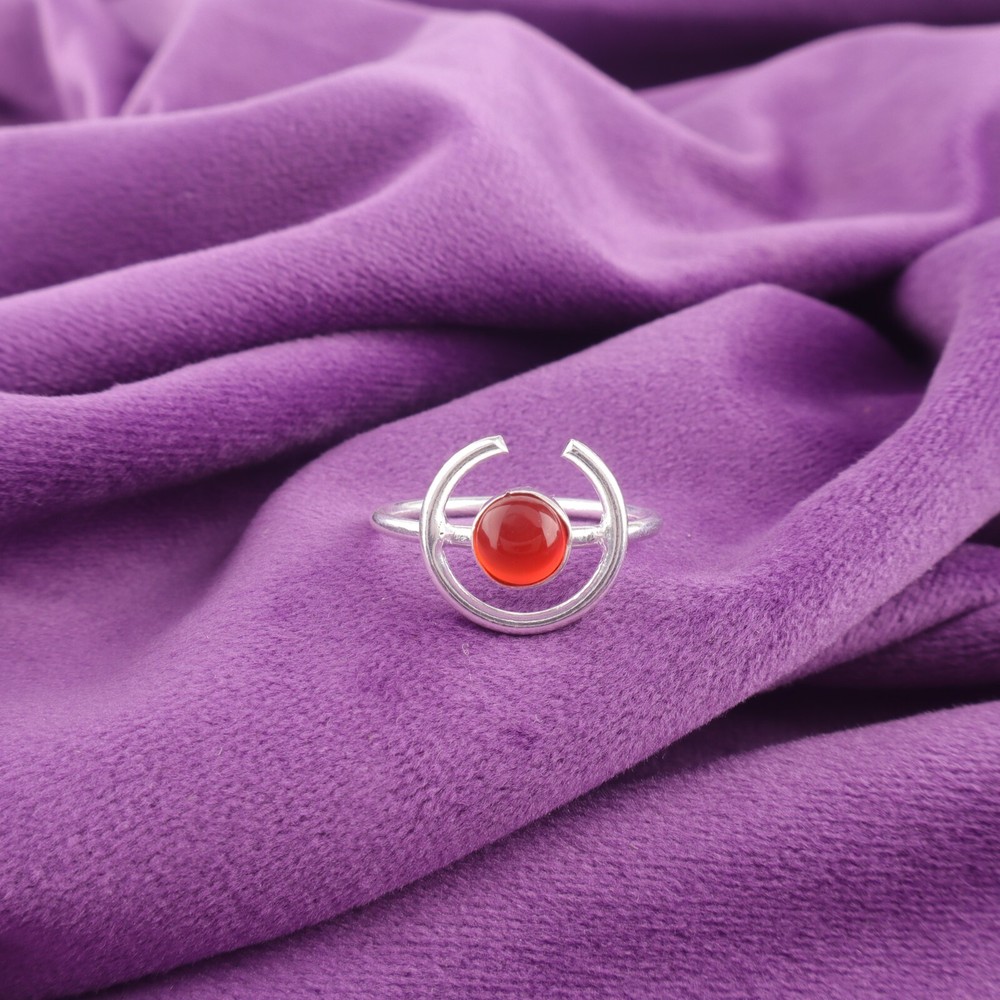 Sterling Silver Carnelian Gemstone Band Ring Anniversary Promise US Sizes Available