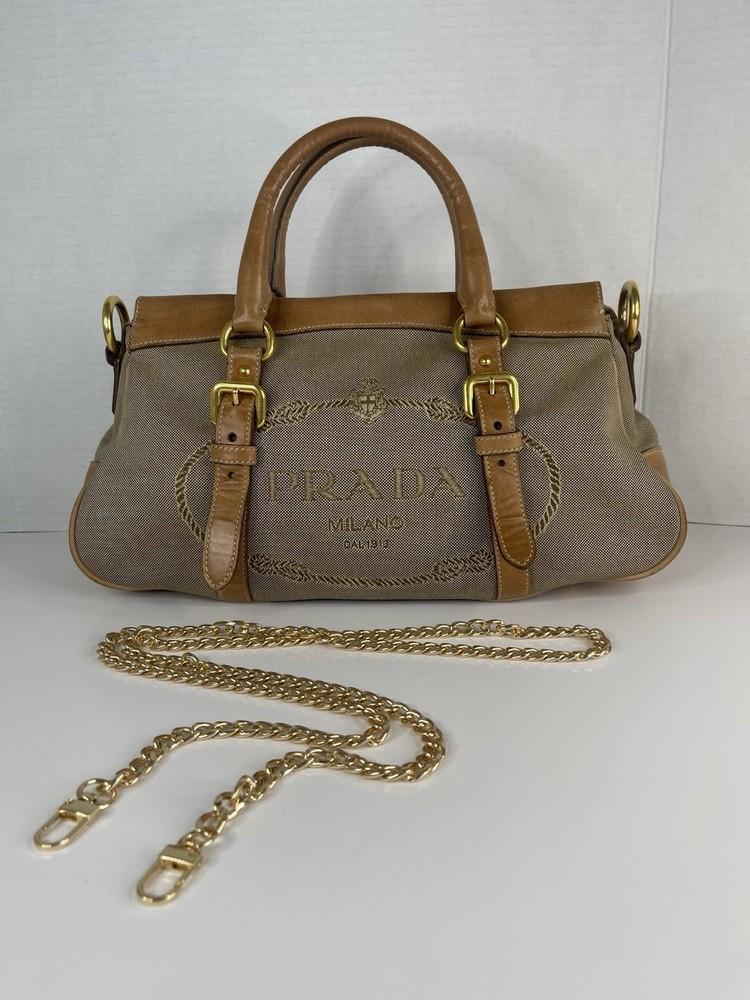 Prada Hand Bag  Brown Canvas