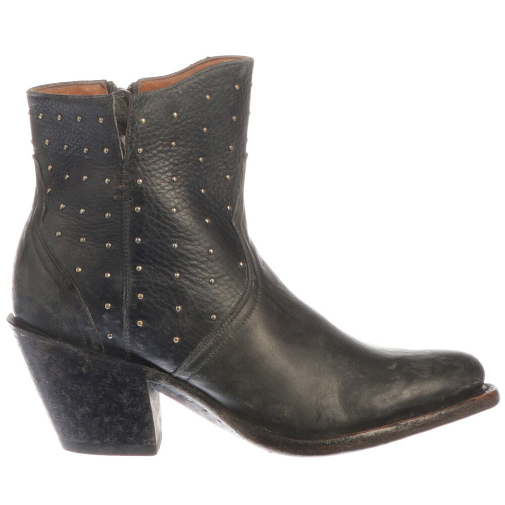 Lucchese Black Harley Cowhide Studded Round Toe Cowboy Booties for Women