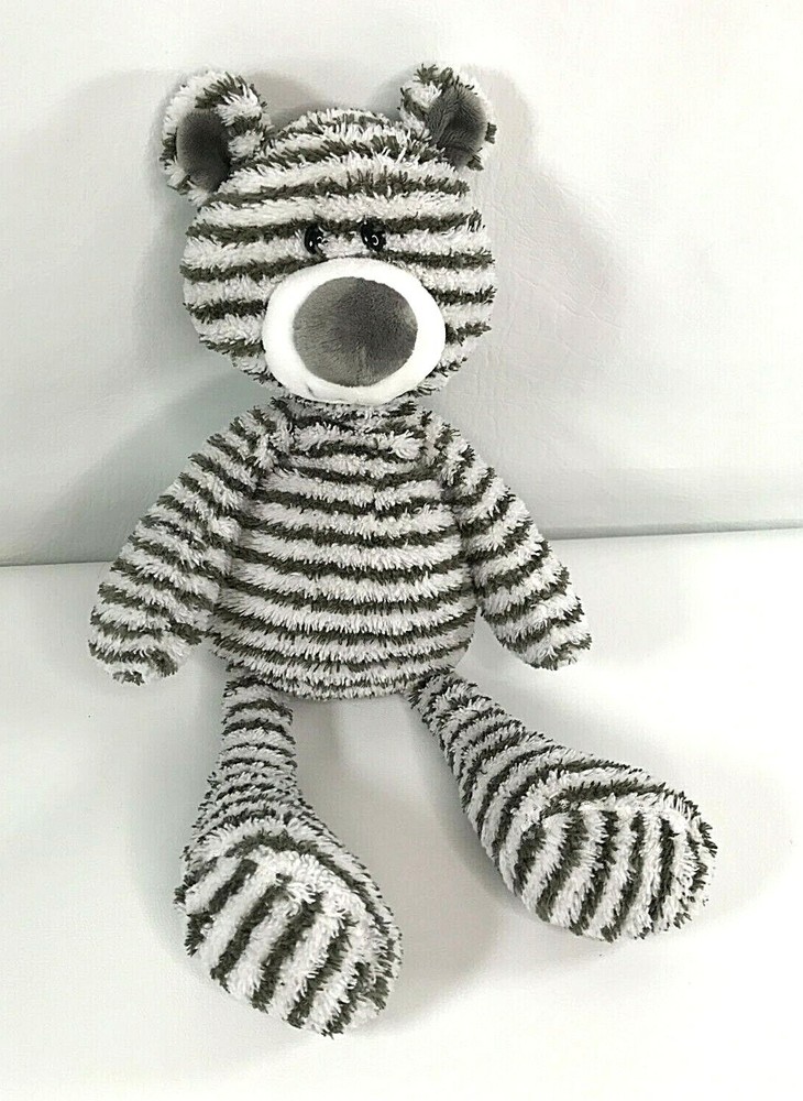 Gund White Gray Striped Soft Zag Teddy Bear Plush Floppy Arms Legs 15