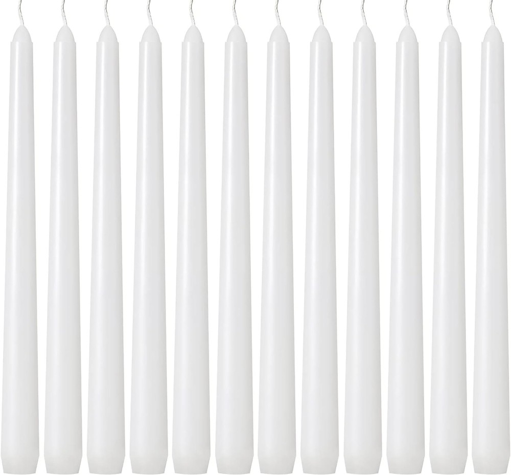 12 Pack 10 Inch White Taper Candles Dripless Smokeless Unscented