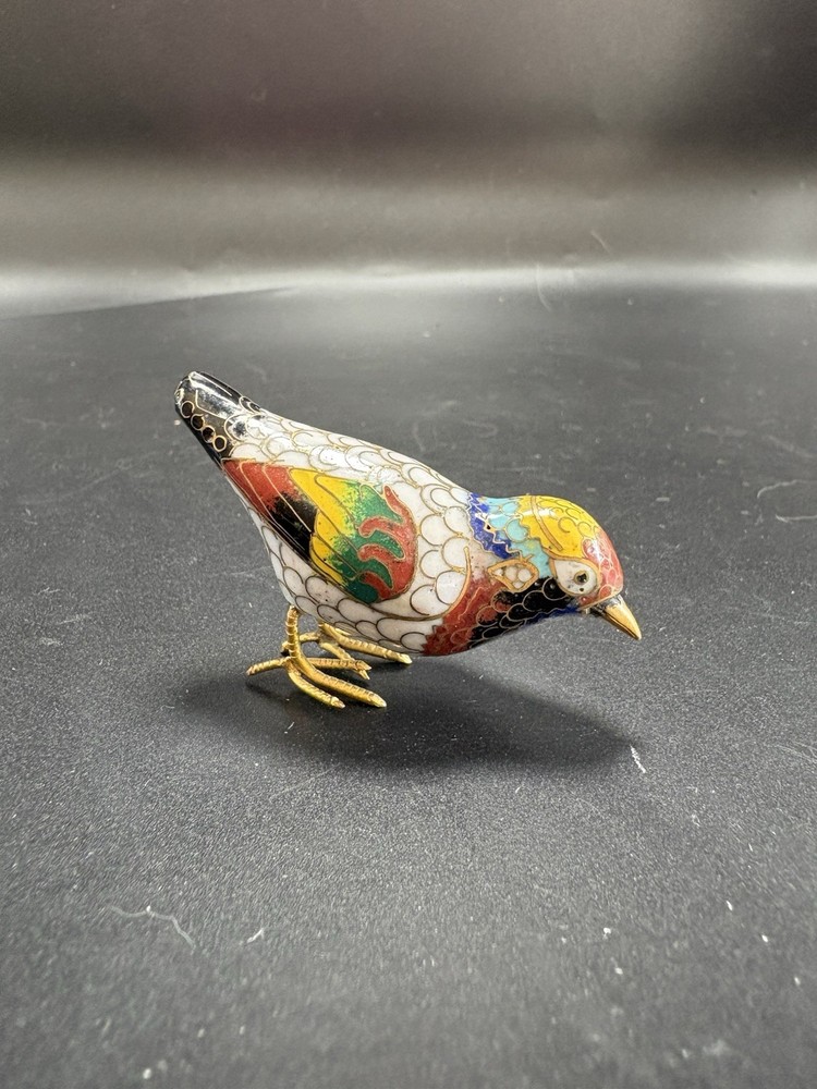 Vintage Chinese Cloisonné Enamel Miniature Bird Figurine 2”Tall 3ins L