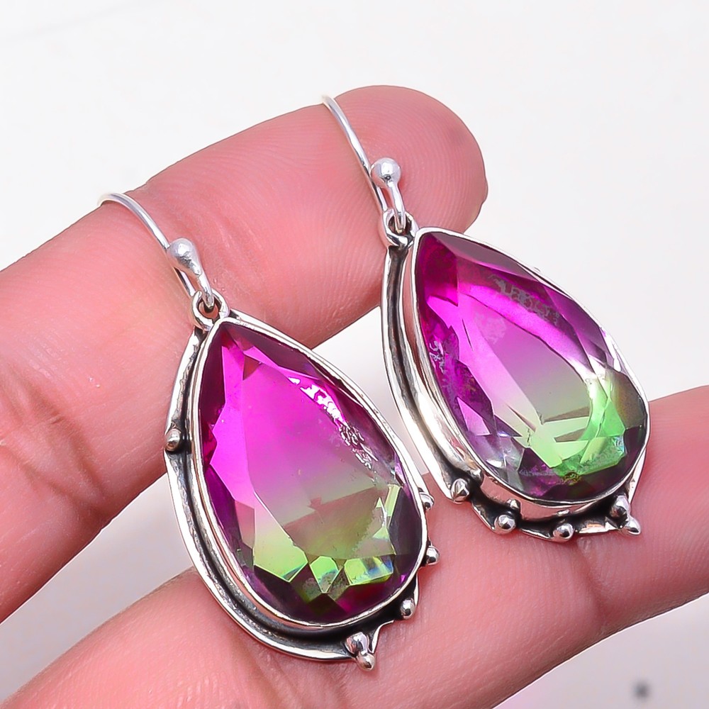 Bi-Colour Tourmaline Gemstone 925 Sterling Silver Earring 1.72
