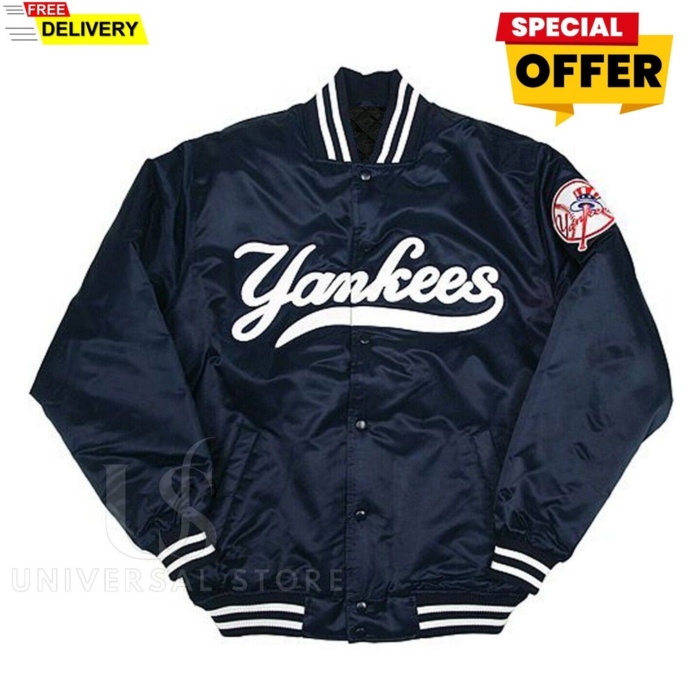 NY Yankees Vintage Jacket Blue 90s Athletic Satin Bomber Style Varsity Jacket