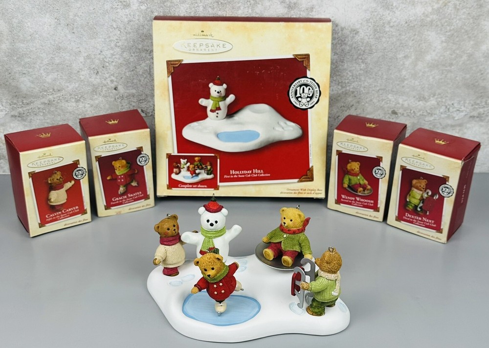 2002 Hallmark Hollyday Hill Christmas Ornament Complete Set with Original Boxes
