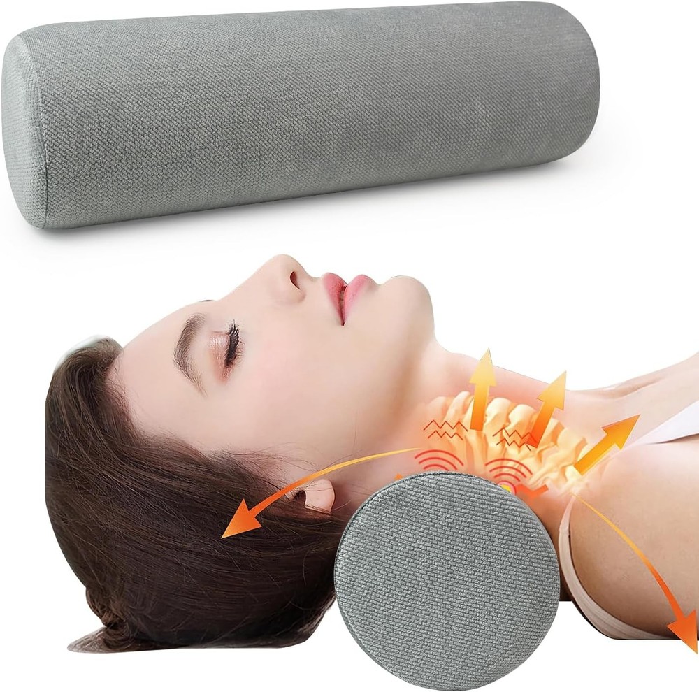 Round Grey Cervical Neck Roll Foam Pillow 17 x 4.7 Inch Support