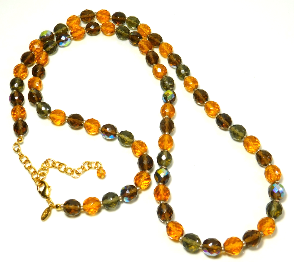 Vintage Joan Rivers Amber Smoky Topaz Glass Briolette Bead Necklace