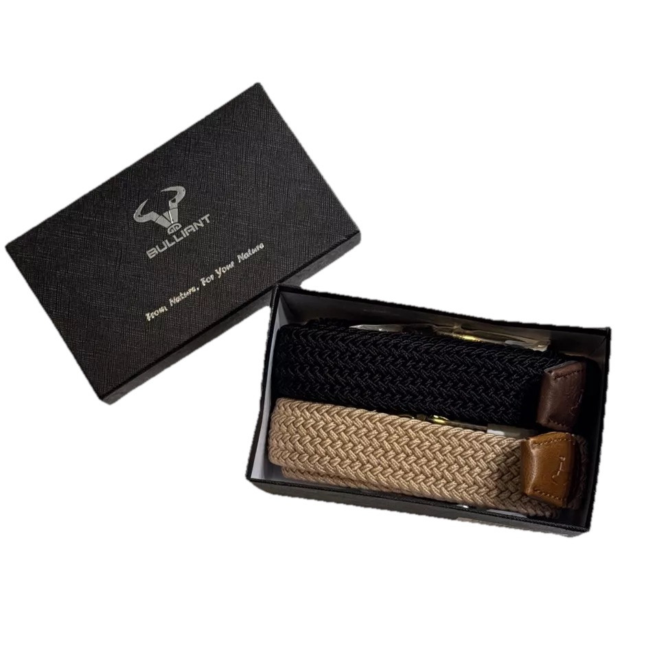 Belt Men Stretch Braided Web Belt Elastic Casual Golf Jeans Beige Black Bull