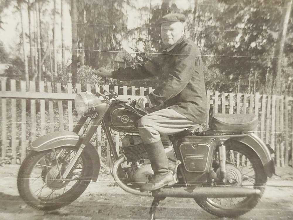Vintage - Photo - Guys on a retro motorcycle - Old photo. 1960s