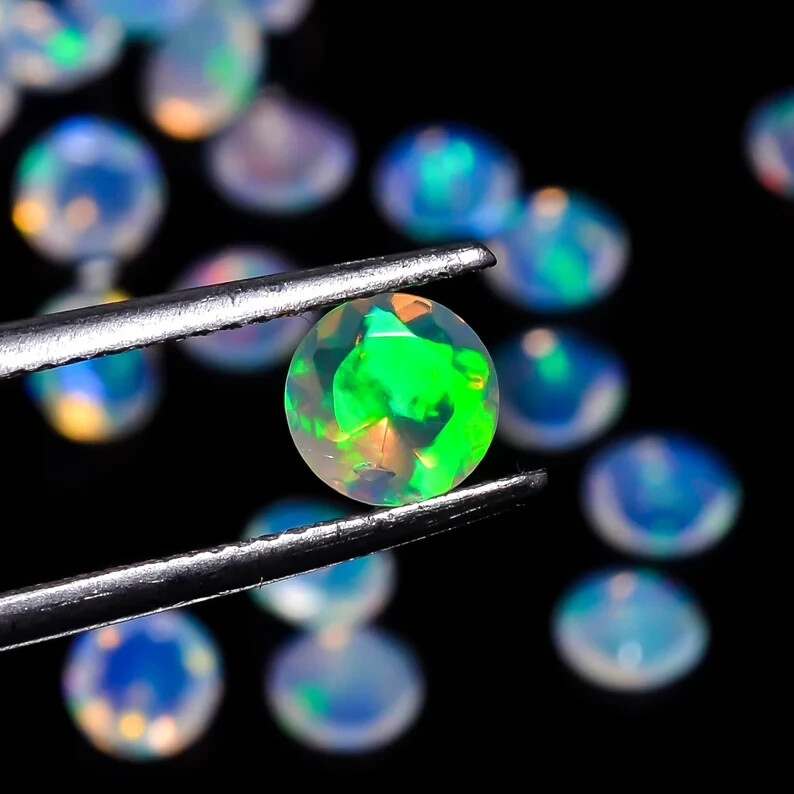 Natural Opal Emerald Cut Ethiopian Opal Round Shape Cut Stone For Making Jewelry