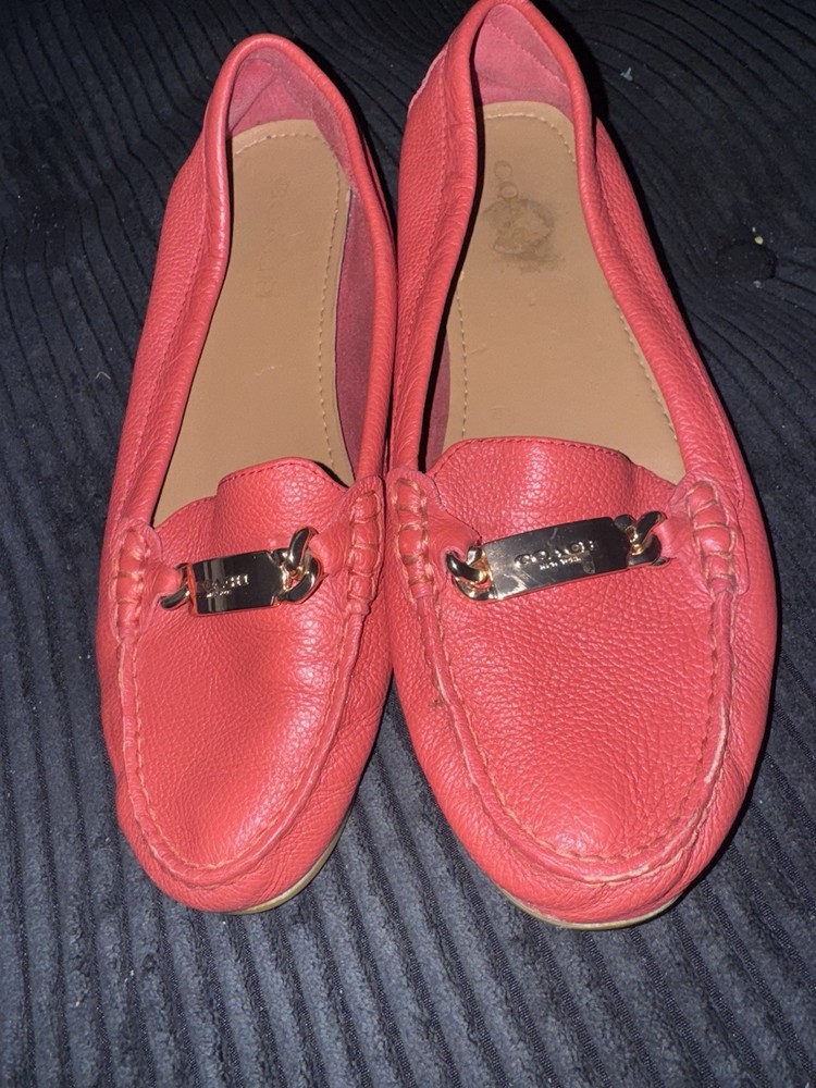 Women’s Coach Red Leather Bit-Detail Loafers size 9 NWOT