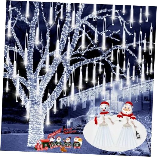 2-Pack Meteor Shower Christmas Lights Outdoor Decorations in Cool White