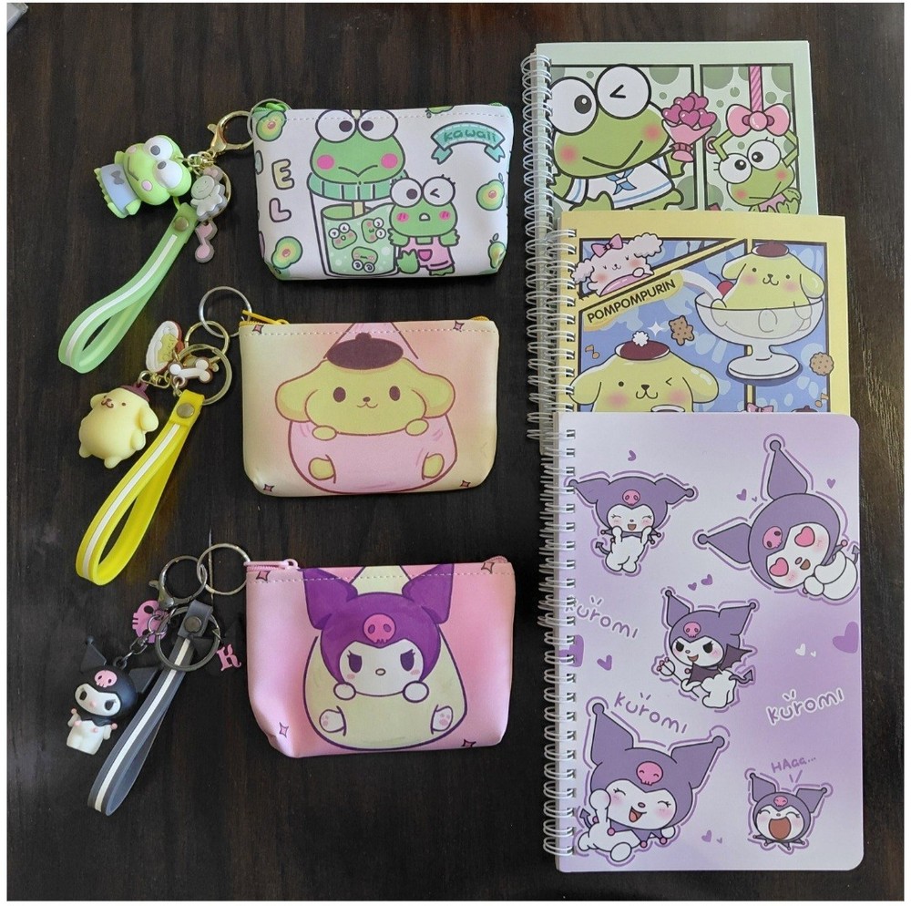 3 PCS Sanrio Character Theme Keychain Notebook Coin Pouch Kuromi Hello Kitty