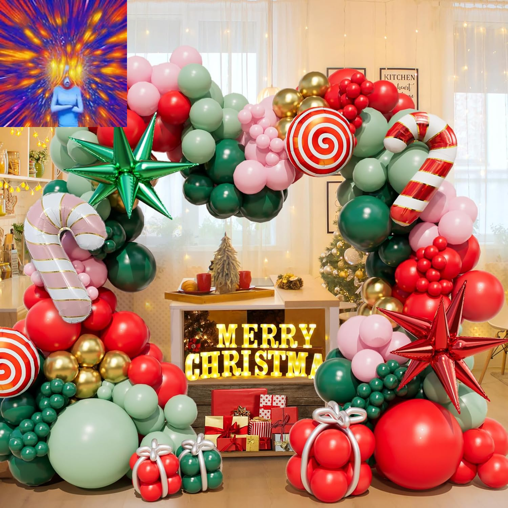 196PCS Christmas Balloon Garland Arch Kit with Red Green Pink Gold Christmas Bal