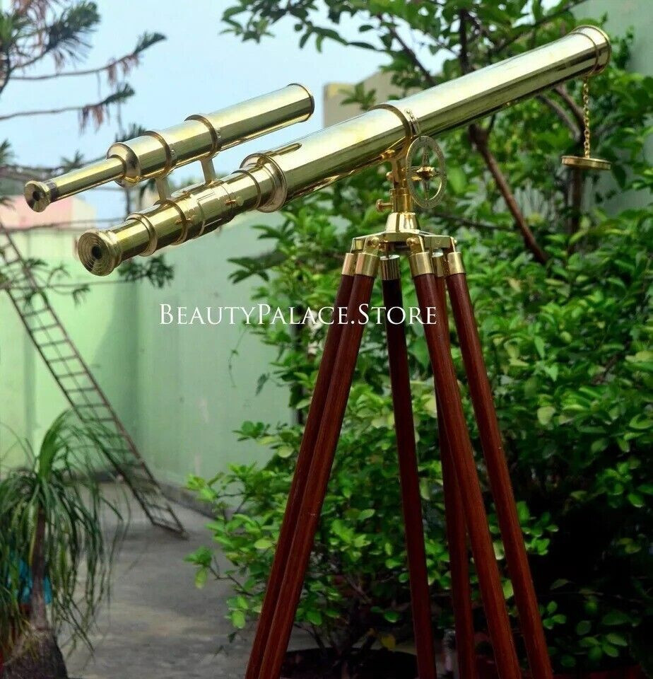 39-Inch Nautical Brass Telescope with Adjustable Wooden Tripod Stand