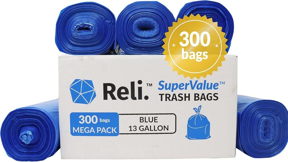 Reli. SuperValue 13 Gallon Recycling Bags 300 Count Tall Kitchen Blue Trash NEW