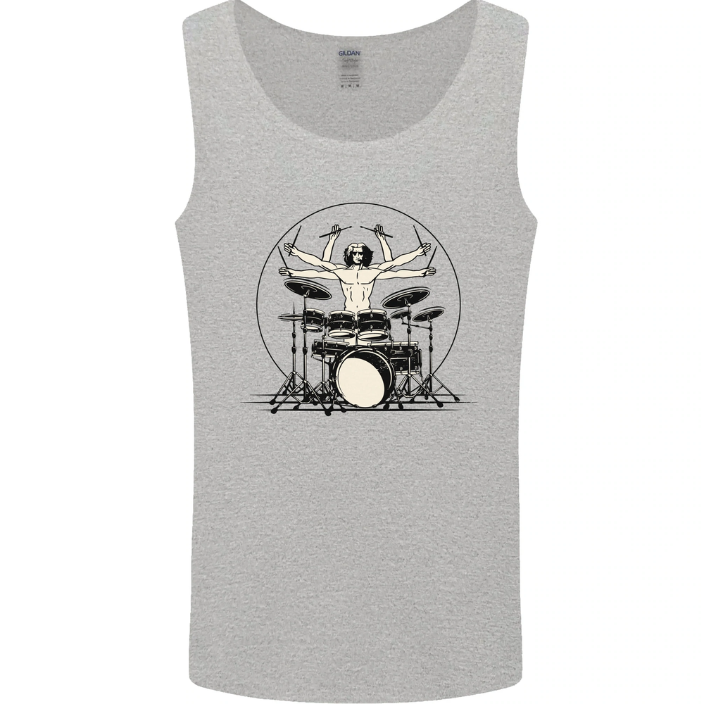 Funny Drumming Vest Tank Top for Men - Vitruvian Drummer Design