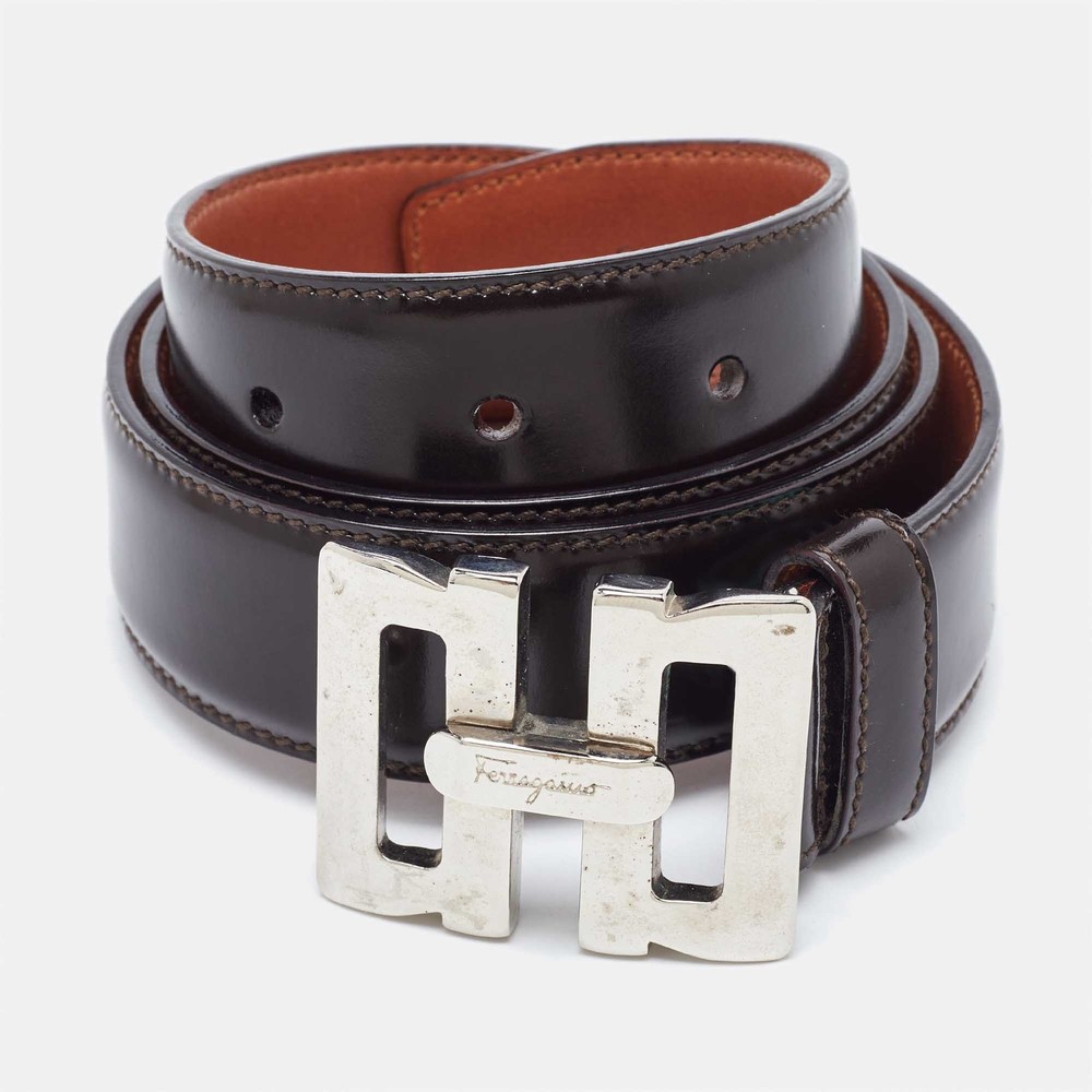 Salvatore Ferragamo Dark Brown Leather Belt 80CM Classic Designer Waistband