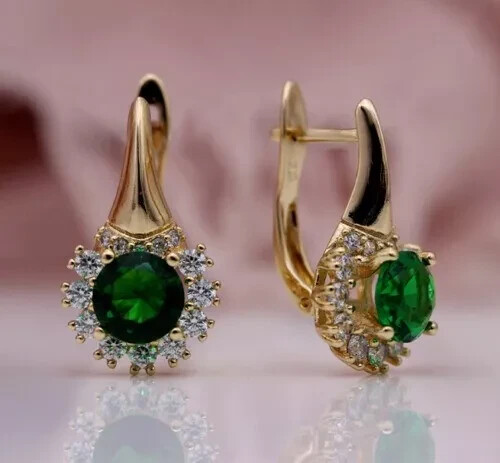 2 Carat Lab-Grown Green Emerald Drop Earrings in 14K Gold