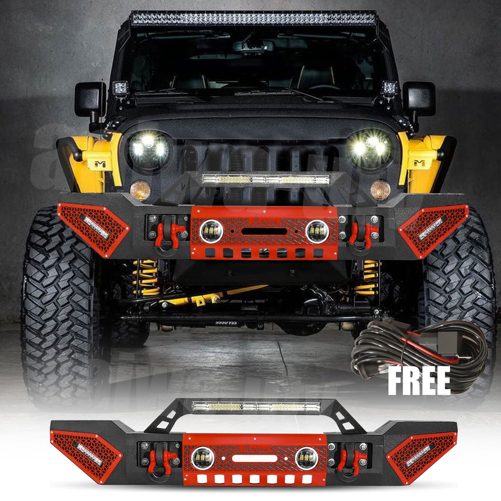 Front Bumper W/Winch Plate LED For 2007-2024 Jeep Wrangler JK/JL & Gladiator JT