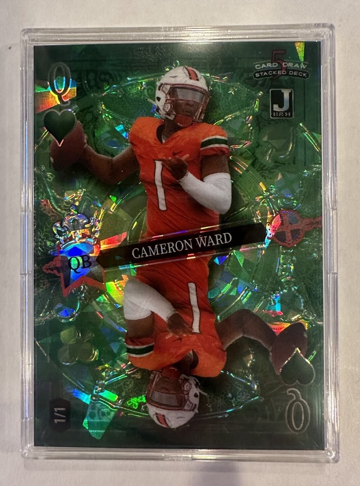 Cameron Ward Wild Card Football Queen Of Hearts Green Ice 1/1 Card Miami 🔥
