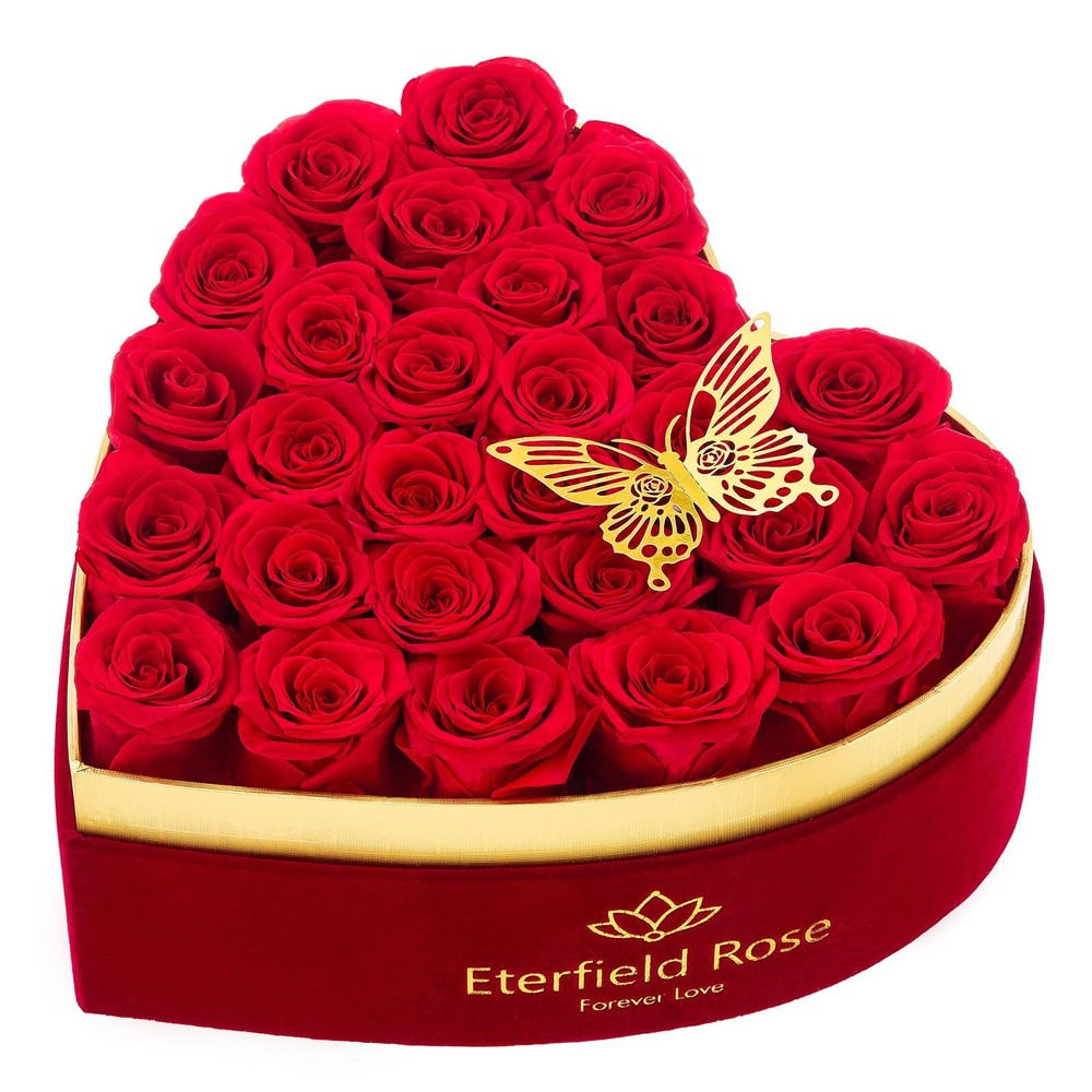27-Piece Forever Flowers in Heart Shape Box, Valentine's Day Preserved Roses ...
