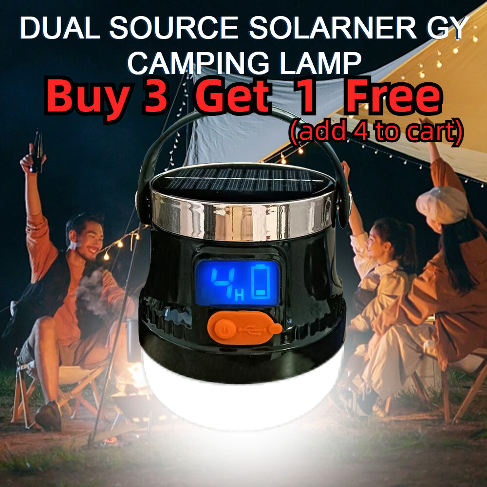 Solar Portable LED Flashlight USB Rechargeable Camping Tent Light Lantern Lamps