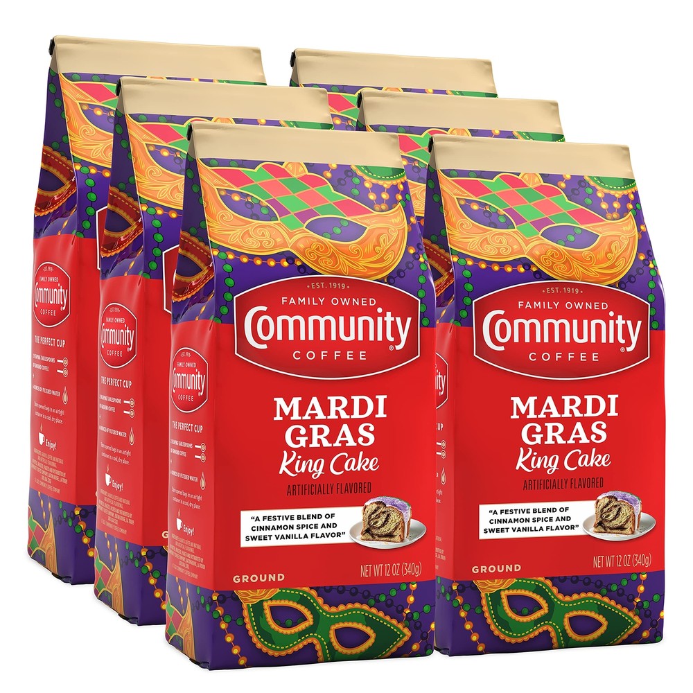 Mardi Gras King Cake Flavored 72 Ounce, Medium Roast Ground Coffee, 12 Ounce ...