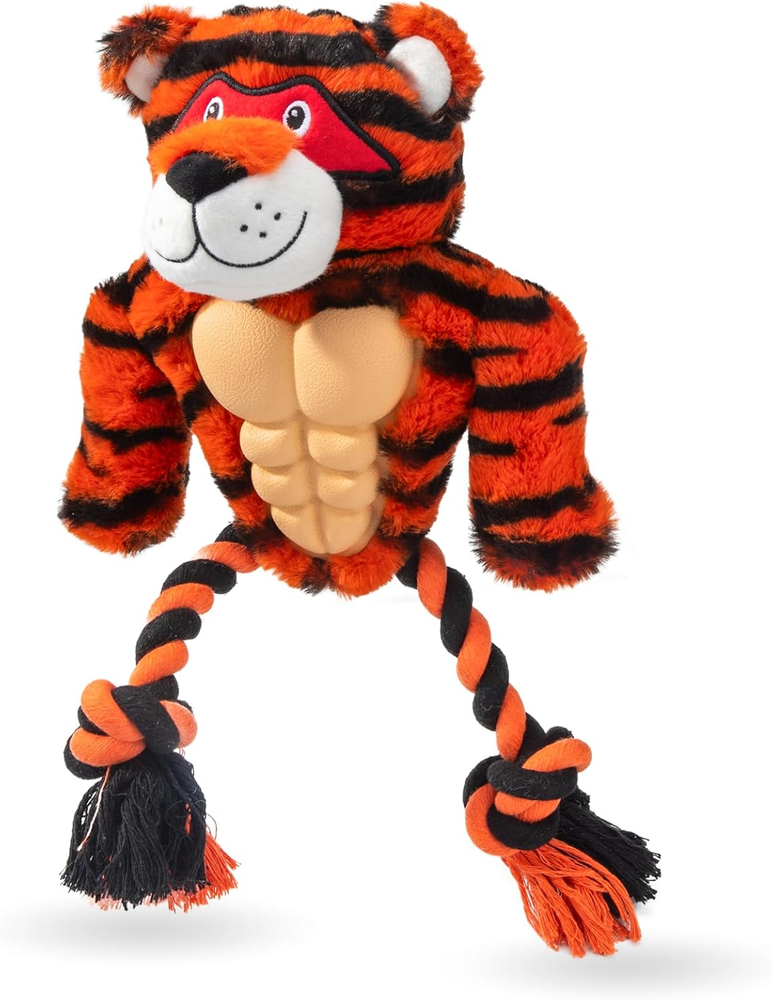 Durable Tiger Rope Dog Toy - Interactive Plush Toy for Aggressive Chewers - Toug