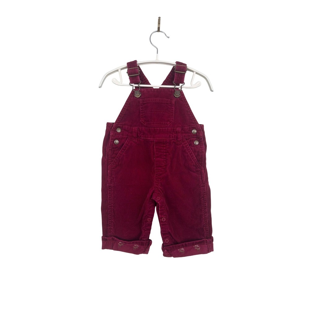 VTG Y2K Gymboree Baby Corduroy Overalls Burgundy Red Reindeer Cuffed 3-6 Months