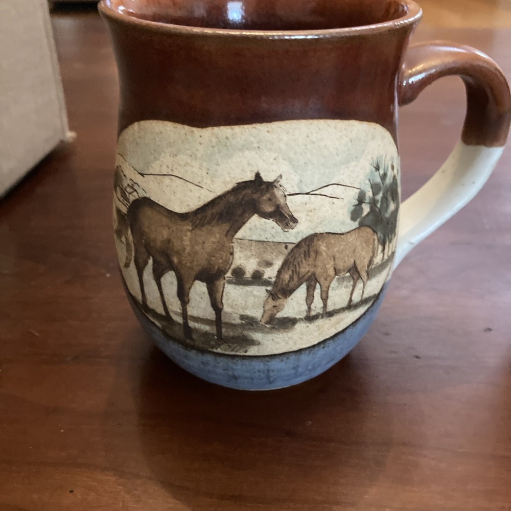 Two Handcrafted Otagiri Japan Stoneware Horses Coffee Cup Mug Horse Lover