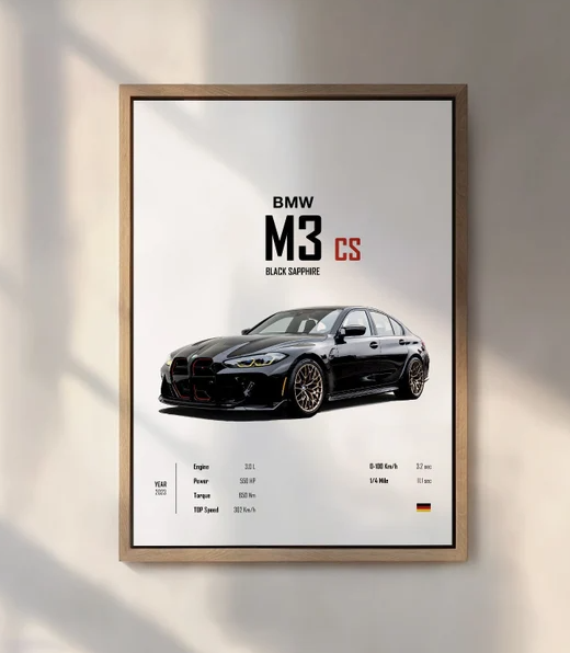 BMW M3 CS G80 2024 Black Sapphire High-Quality Wall Art Poster