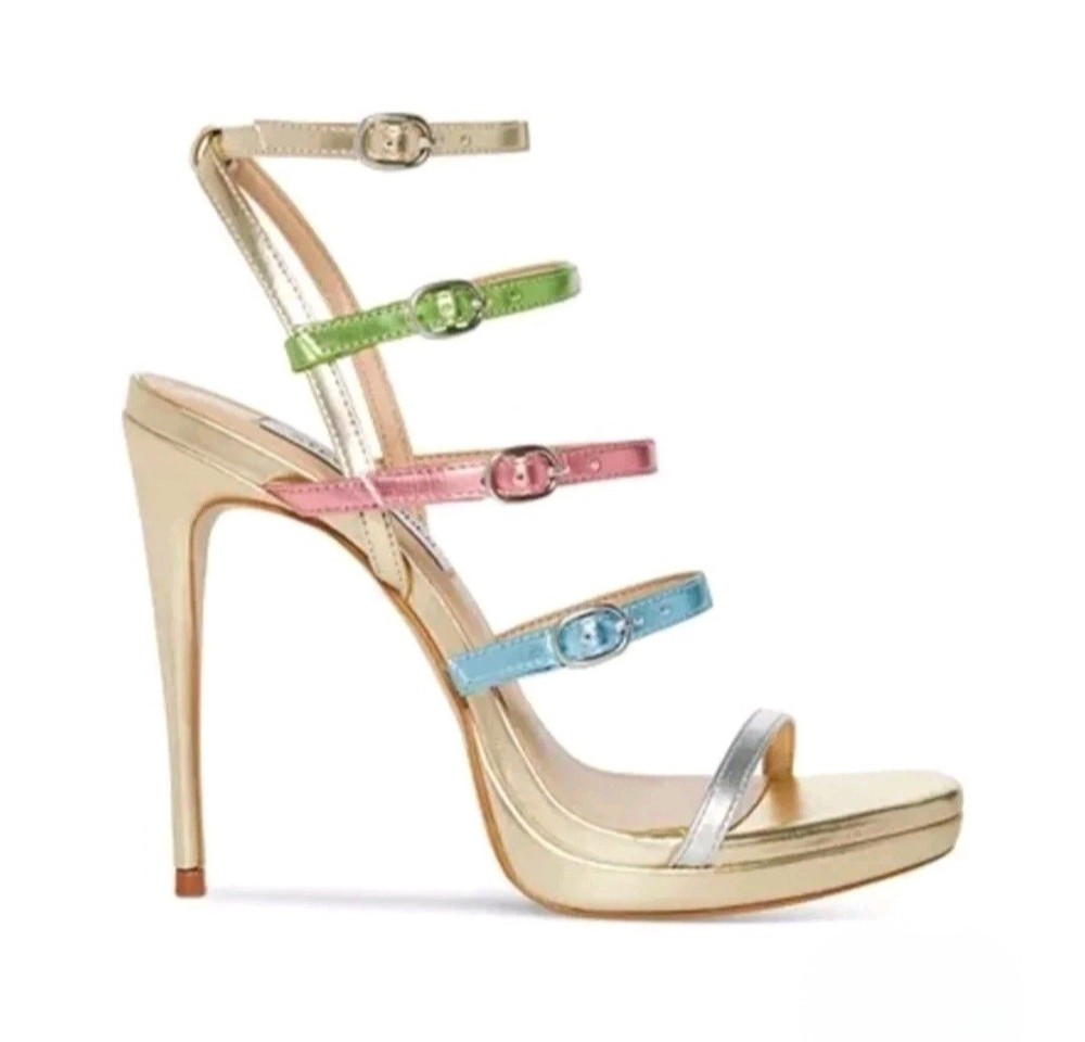 NWT Steve Madden Jubilat Metallic Multi Strap Heels Sizes 9.5 & 10