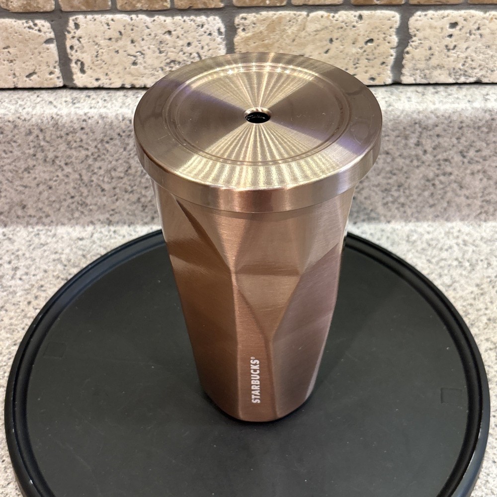 Starbucks Grande Chiseled Cold Cup 16 oz Rose Gold Tumbler Stainless Steel