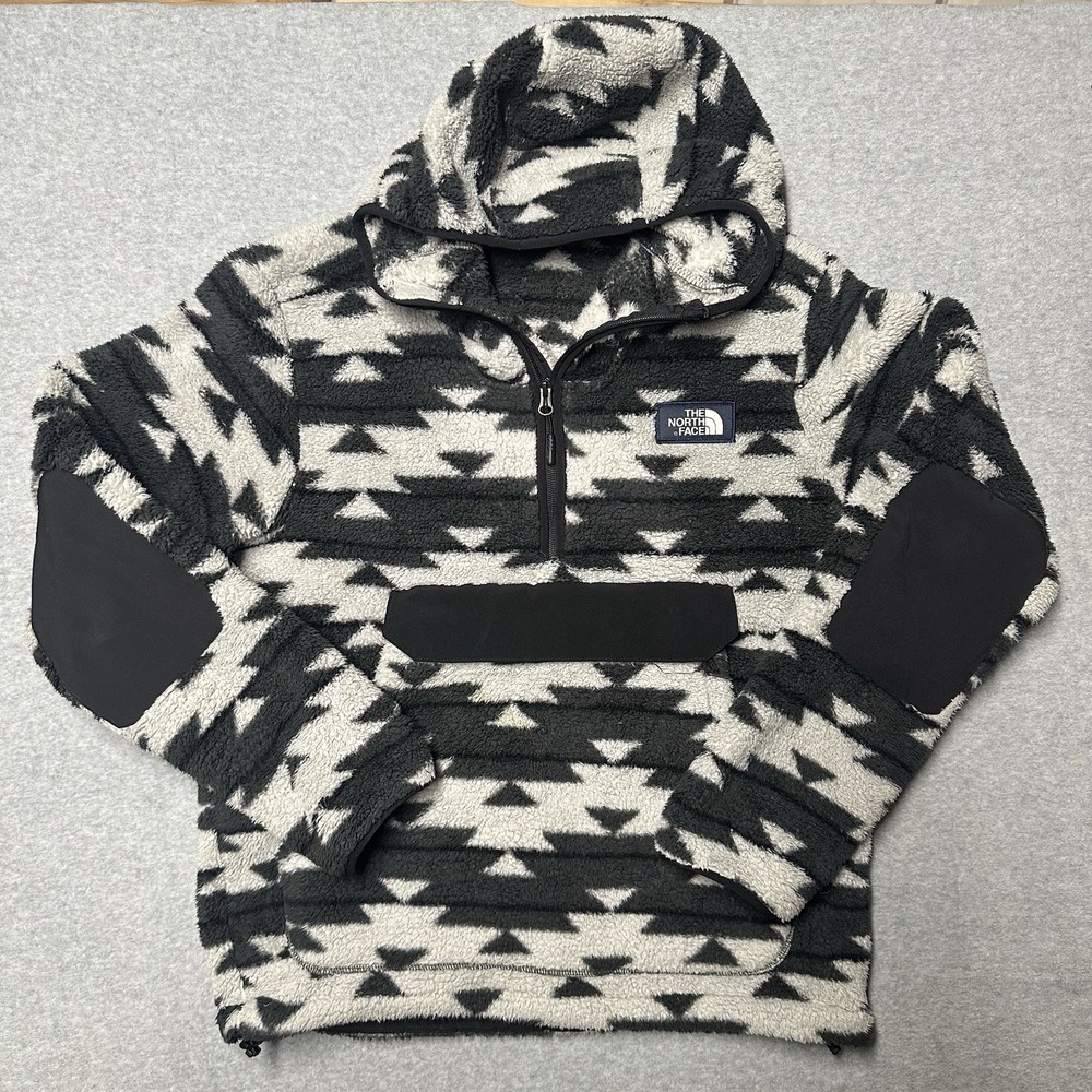 The North Face Mens Gray Cream Fleece Full Zip Jacket with Anorak Pockets