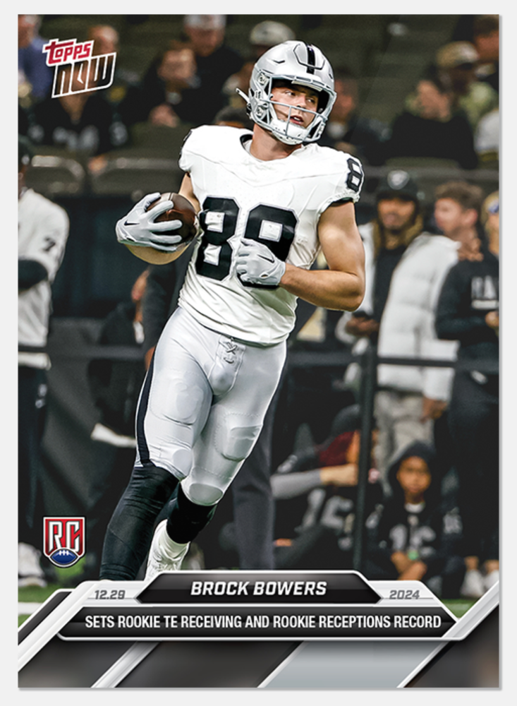 PRESALE 2024 Topps Now Brock Bowers RC #17 Rookie TE Receiving Record BASE Card-image