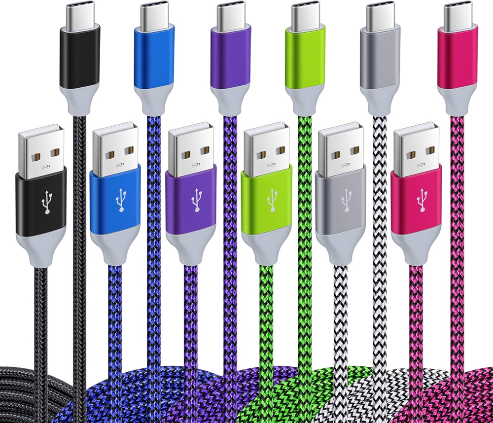 6-Pack 10Ft USB C to USB A Fast Charging Cable with Nylon Braid