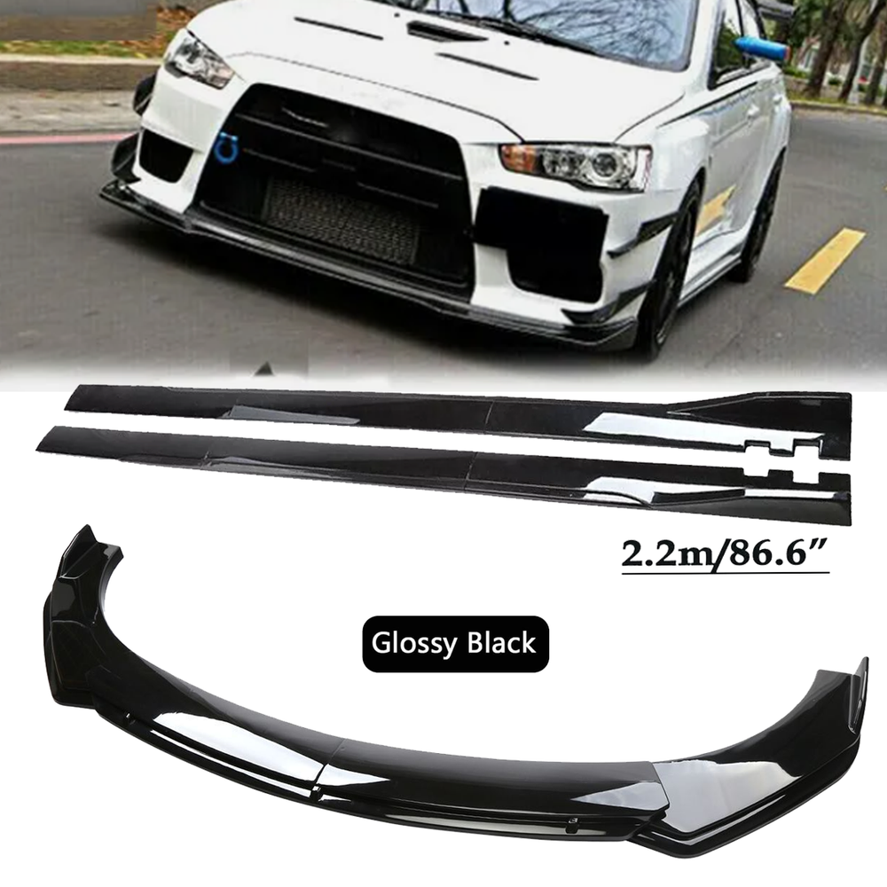 Front Bumper Lip Spoiler Splitter Side Skirt FOR MITSUBISHI LANCER Glossy Black