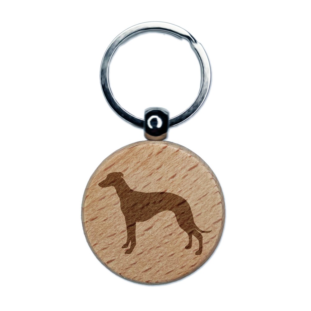 Llavero redondo grabado madera maciza para perro Whippet etiqueta