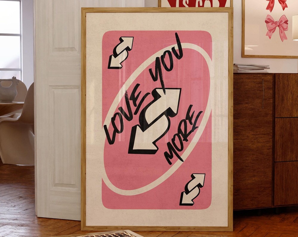 Love You More Print Pink Retro Wall Art Playing Card Wall Art Valentines Day