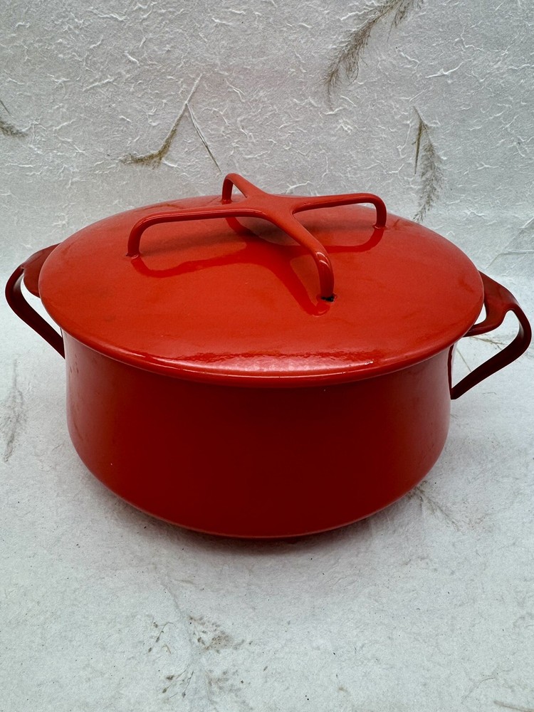 Vintage MCM Dansk 2 Quart Red Enamel Kobenstyle Casserole Dutch Oven Trivet Lid