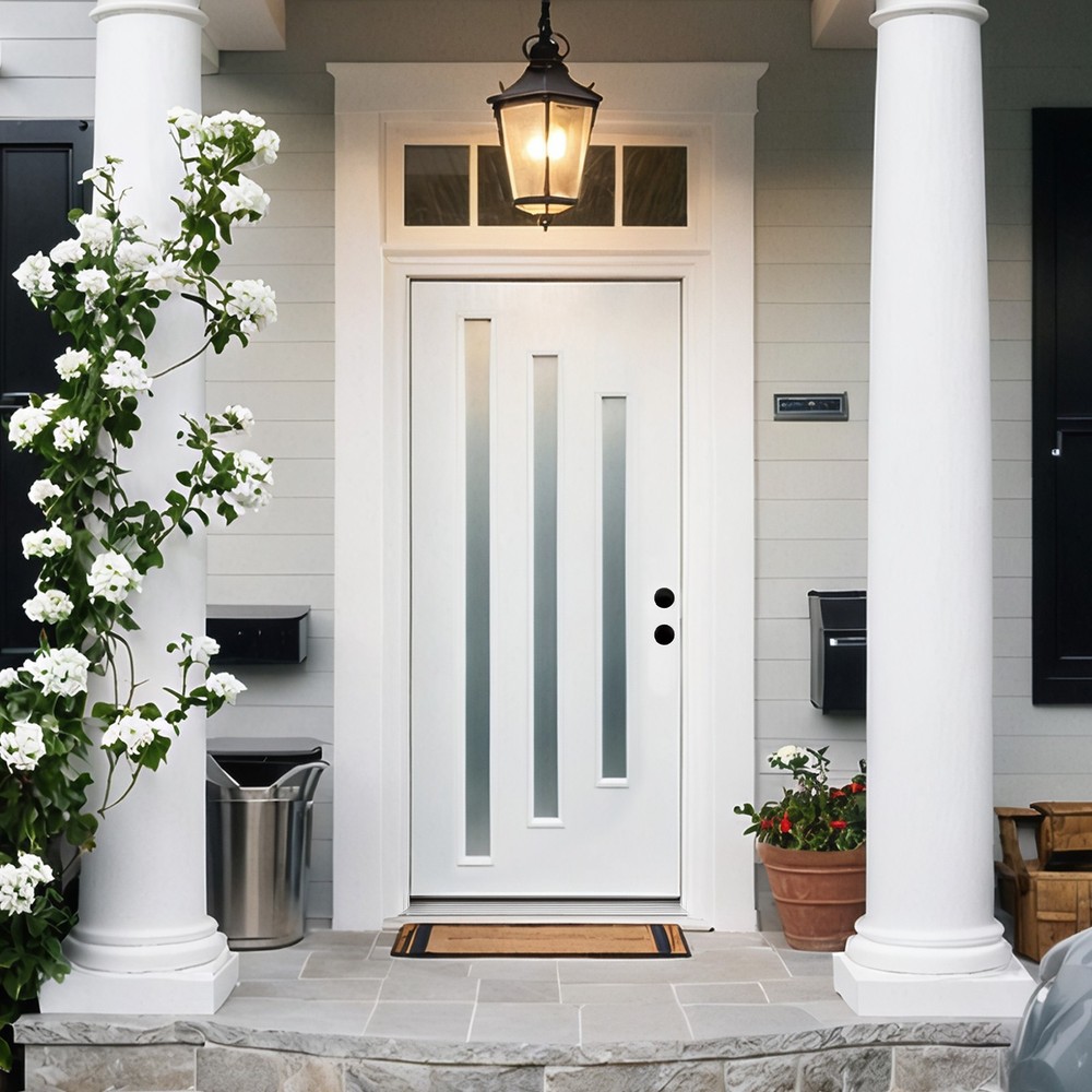 36x80 Frosted Glass Fiberglass Entry Door with Vinyl Frame LH Inswing 6-9/16 Jamb