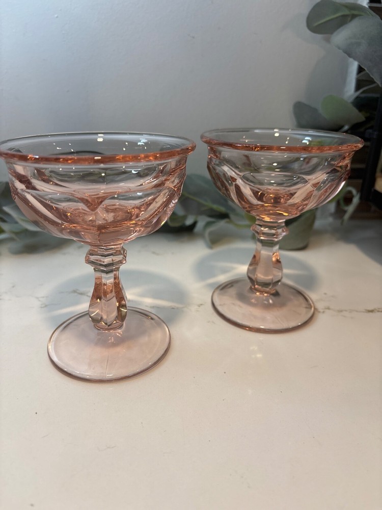 Vintage Imperial Old Williamsburg Pink Champagne Coupe Tall Sherbet Glasses Set of 2