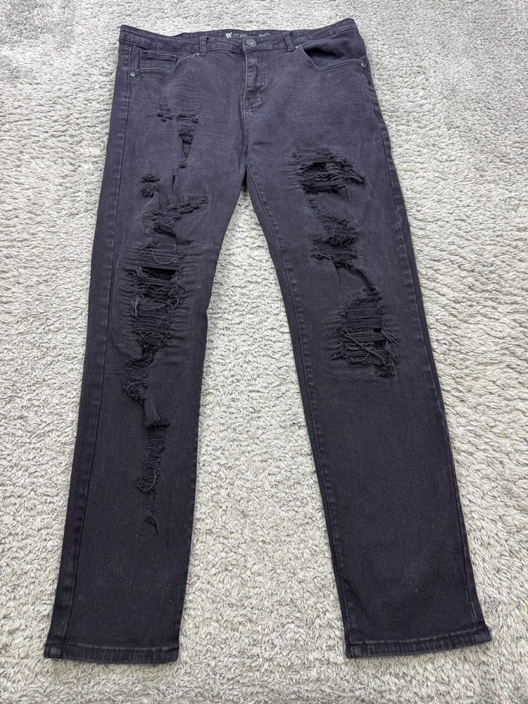 Waimea Jeans Men 38x30 Black Skinny Fit Distressed Grudge Skater Y2K Denim Pants