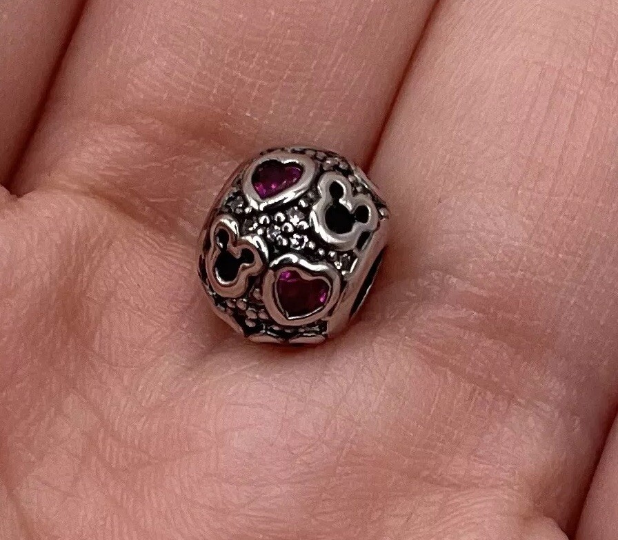 Pandora Disney Purple Crystal Heart Mickey Mouse Sterling Silver Charm S925