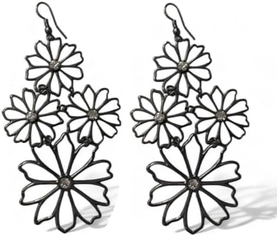 Black Rhinestone Drop Dangle Earrings for Women Lightweight Fashion Jewelry